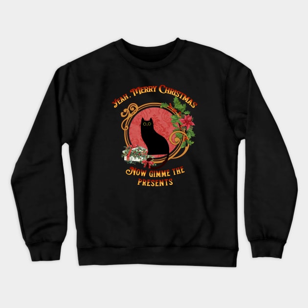 Grumpy black cat merry christmas, Festive black cat Crewneck Sweatshirt by Catmaleon Design